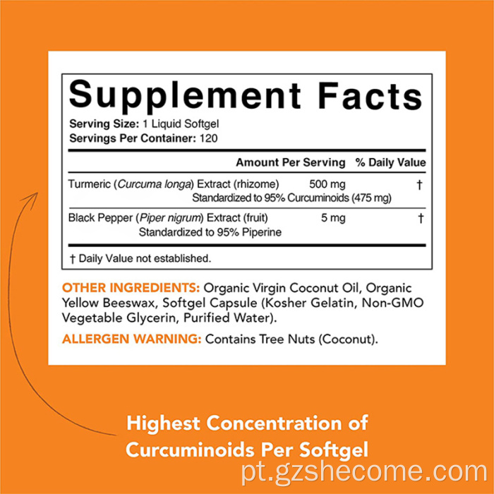 Extrato de raiz tumérica Saúde cerebral Curcumina tumérica Softgel